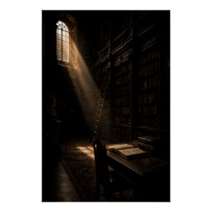 Antiek bibliotheekdrama zonlicht wandkunst perfect poster