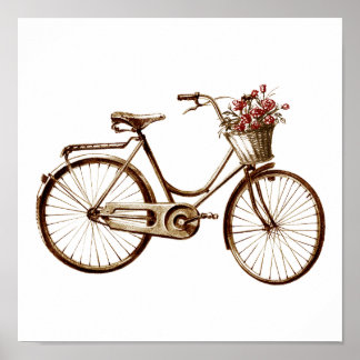Antiek  Bicycle Flowers Rozen afdrukken Poster