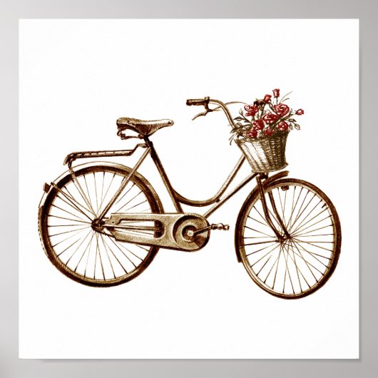 Antiek  Bicycle Flowers Rozen afdrukken Poster (Voorkant)