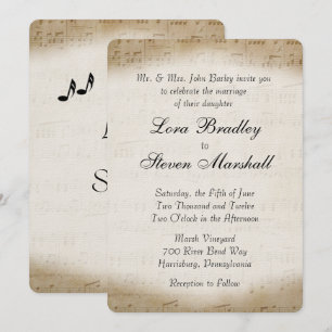 Antiek blad Music Theme Wedding Invitation Kaart