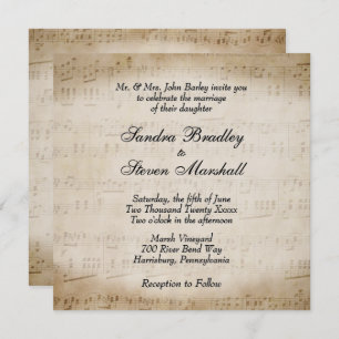 Antiek blad Music Theme Wedding Invitation Kaart