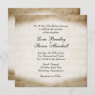 Antiek blad Music Theme Wedding Invitation Kaart