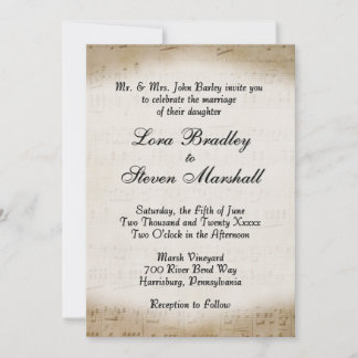 Antiek blad Music Theme Wedding Invitation Kaart