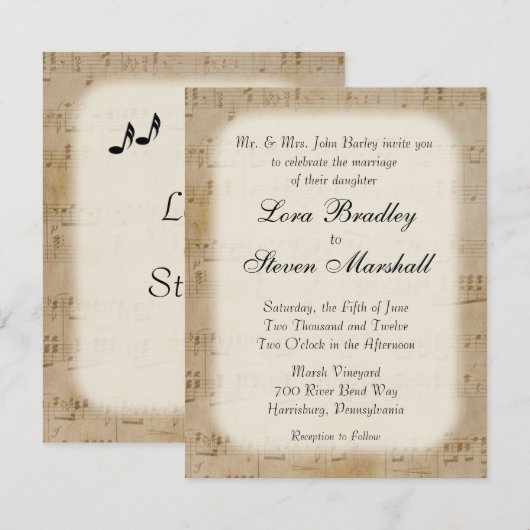 Antiek blad Music Theme Wedding Invitation Kaart (Voorkant / Achterkant)