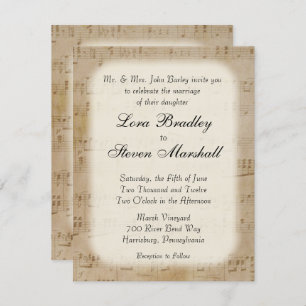 Antiek blad Music Theme Wedding Invitation Kaart