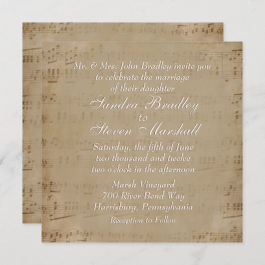 Antiek blad Music Theme Wedding Invitation Kaart (Voorkant / Achterkant)