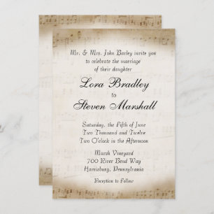 Antiek blad Music Theme Wedding Invitation Kaart