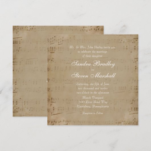 Antiek blad Music Theme Wedding Invitation Kaart (Voorkant / Achterkant)