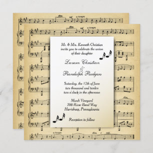 Antiek blad Music Theme Wedding Invitation Kaart