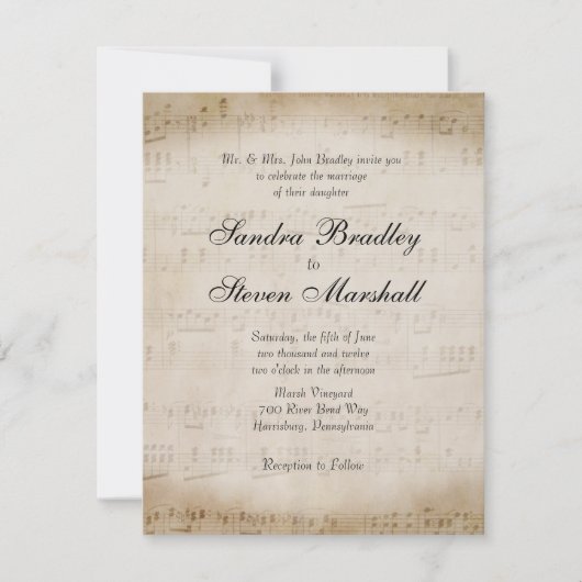 Antiek blad Music Theme Wedding Invitation Kaart (Voorkant)