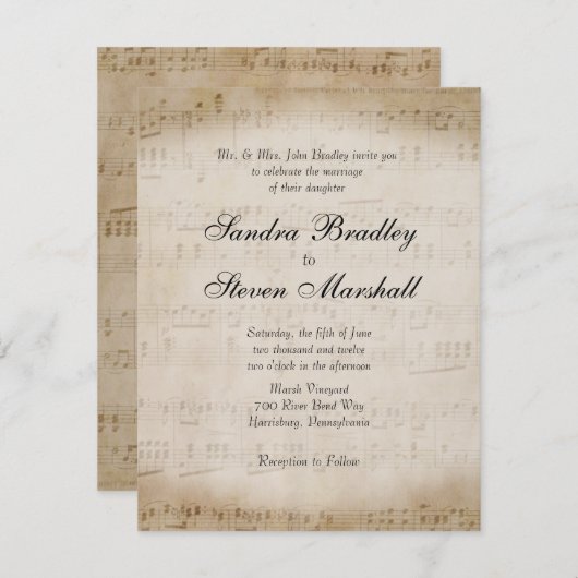 Antiek blad Music Theme Wedding Invitation Kaart (Voorkant / Achterkant)