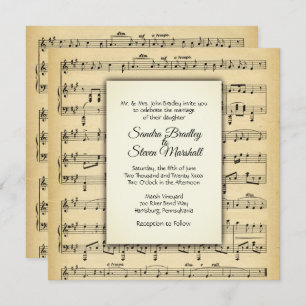 Antiek blad Music Theme Wedding Invitation Kaart