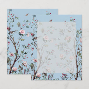 Antiek blauw bloem RSVP kaartje