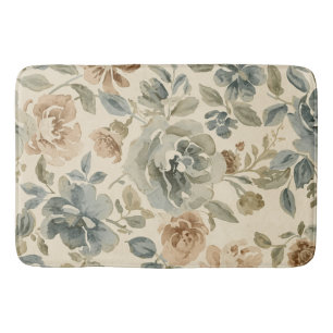 Antiek Blauw Bruine Salie Beige Aquarel Bloem Badmat