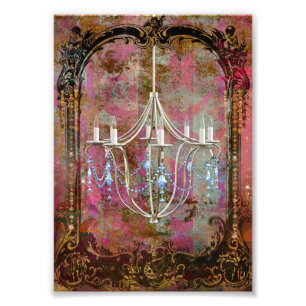  Antiek blauw Crystal Chandelier Foto Afdruk