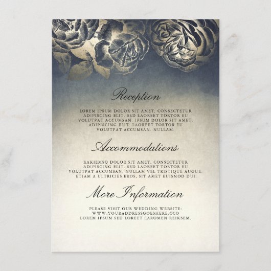 Antiek Blauw en Goud Bruiloft Informatie Gast Informatiekaartje (Voorkant)