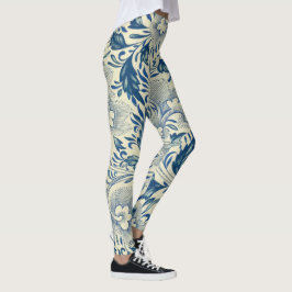 Antiek blauw en wit oosterse bloemenpatroon yoga leggings