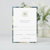 Antiek Blauw Engels Tuin Bruiloft RSVP Kaartje (Staand voorkant)