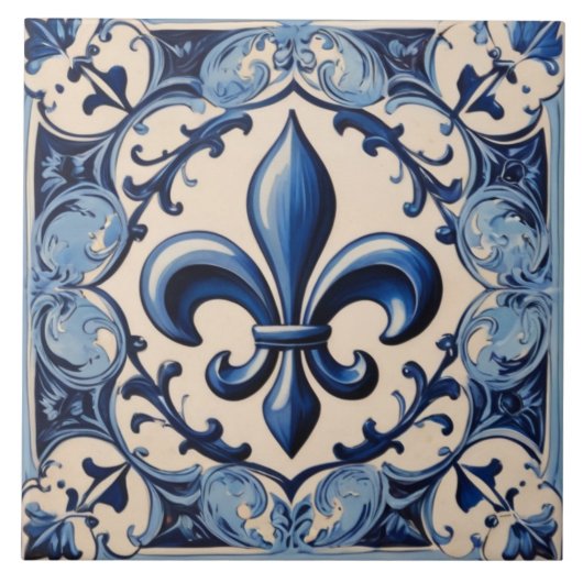  Antiek Blauw Fleur de Lis Tegeltje (Voorkant)