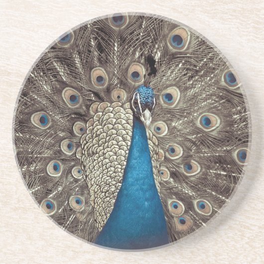 Antiek Blauw Peacock Zandsteen Onderzetter (Voorkant)