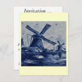 Antiek blauw tapijtschelp - Windmolens met water Kaart (Voorkant / Achterkant)