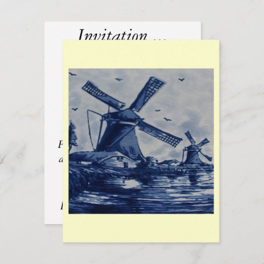 Antiek blauw tapijtschelp - Windmolens met water Kaart (Voorkant / Achterkant)