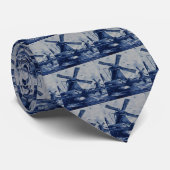 Antiek blauw tapijtschelp - Windmolens met water Stropdas (Opgerold)