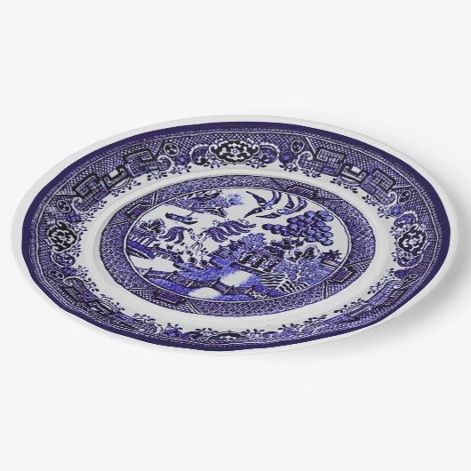 Antiek blauw Willow Pattern circa 1790 Papieren Bordje (Gekanteld)