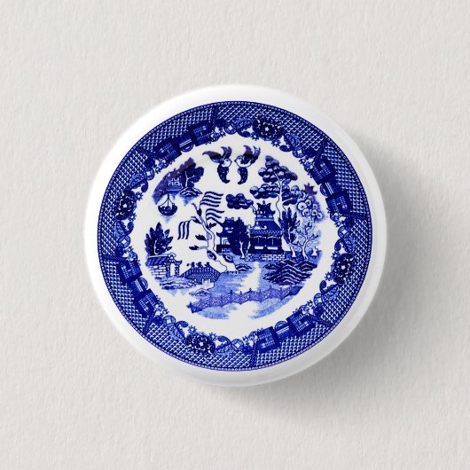 Antiek blauw Willow Pattern circa 1790 Ronde Button 3,2 Cm (Voorkant)