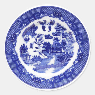 Antiek blauw Willow Pattern circa 1790 Ronde Sticker