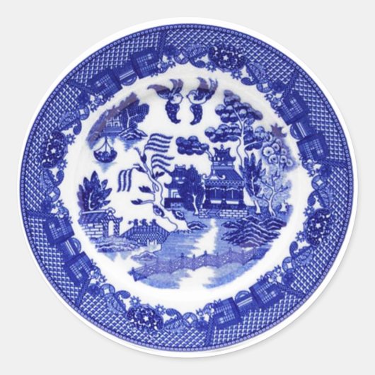  Antiek blauw Willow Pattern circa 1790 Ronde Sticker (Voorkant)