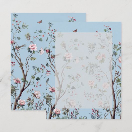 Antiek blauwe bloem RSVP kaartje (Voorkant / Achterkant)