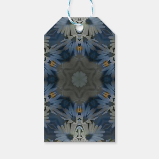 Antiek Blauwe Daisy Bloemen Cadeaulabel (Voorkant)