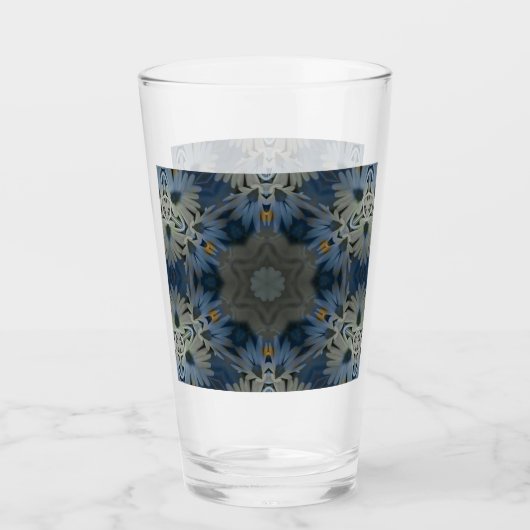 Antiek Blauwe Daisy Bloemen Glas (Voorkant)
