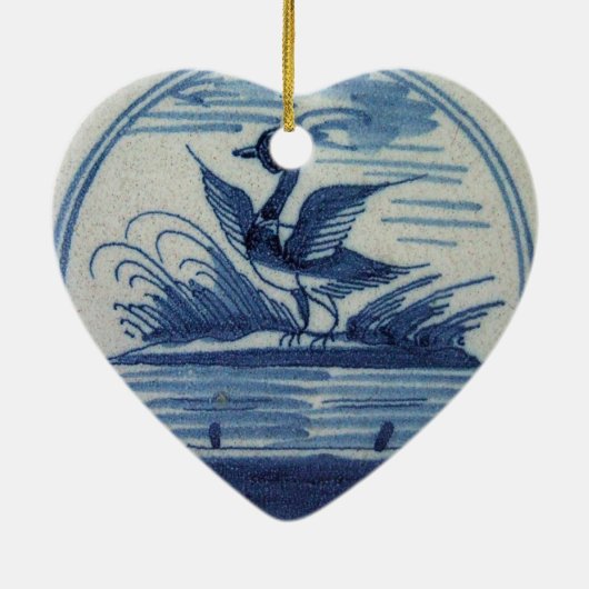 Antiek Blauwe Tile - Duck in Water Keramisch Ornament (Achterkant)