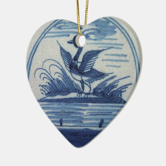 Antiek Blauwe Tile - Duck in Water Keramisch Ornament (Links)