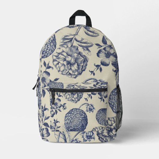 Antiek blauwe ventilator AfdrukFloral Bedrukte Rugzak (Voorkant)