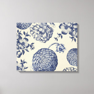 Antiek blauwe ventilator AfdrukFloral Canvas Afdruk
