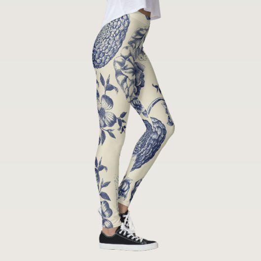 Antiek blauwe ventilator AfdrukFloral Leggings (Rechts)