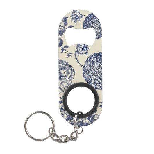 Antiek blauwe ventilator AfdrukFloral Mini Flessenopener (Voorkant)