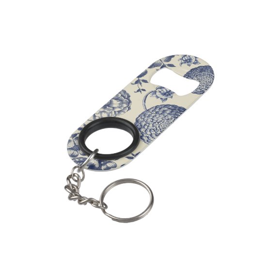 Antiek blauwe ventilator AfdrukFloral Mini Flessenopener (Achterkant Gekanteld)