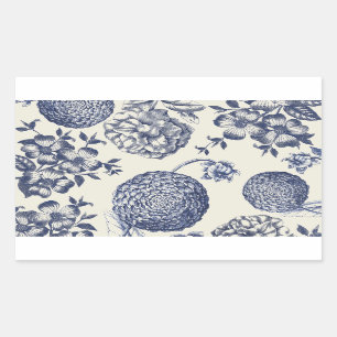 Antiek blauwe ventilator AfdrukFloral Rechthoekige Sticker
