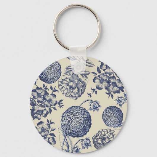 Antiek blauwe ventilator AfdrukFloral Sleutelhanger (Voorkant)