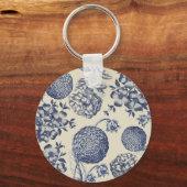Antiek blauwe ventilator AfdrukFloral Sleutelhanger (Voorkant)