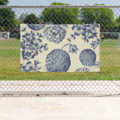 Antiek blauwe ventilator AfdrukFloral Spandoek (Insitu)