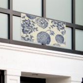 Antiek blauwe ventilator AfdrukFloral Spandoek (Buitenkant Gebouw)