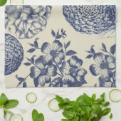 Antiek blauwe ventilator AfdrukFloral Theedoek (Gevouwen)