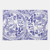 Antiek Blauwe Wilg China Patroon  Monogram Theedoek (Horizontaal)