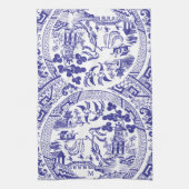 Antiek Blauwe Wilg China Patroon  Monogram Theedoek (Verticaal)