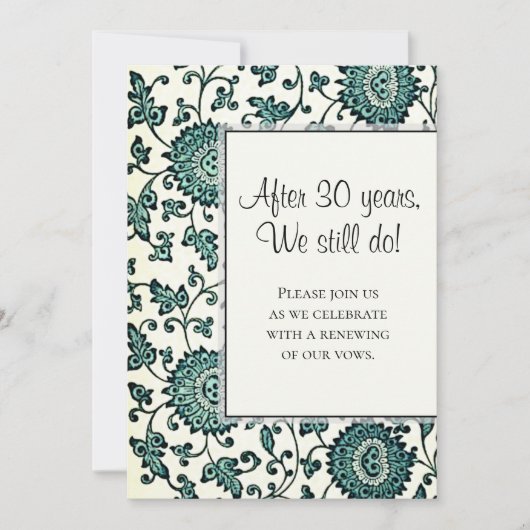 Antiek Blauwgroen Floral Pattern Vow Renewal Uitno Kaart (Voorkant)